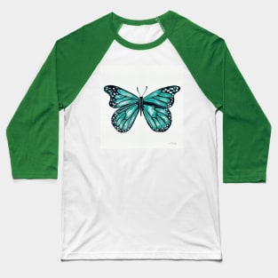 Turquoise Butterfly Baseball T-Shirt